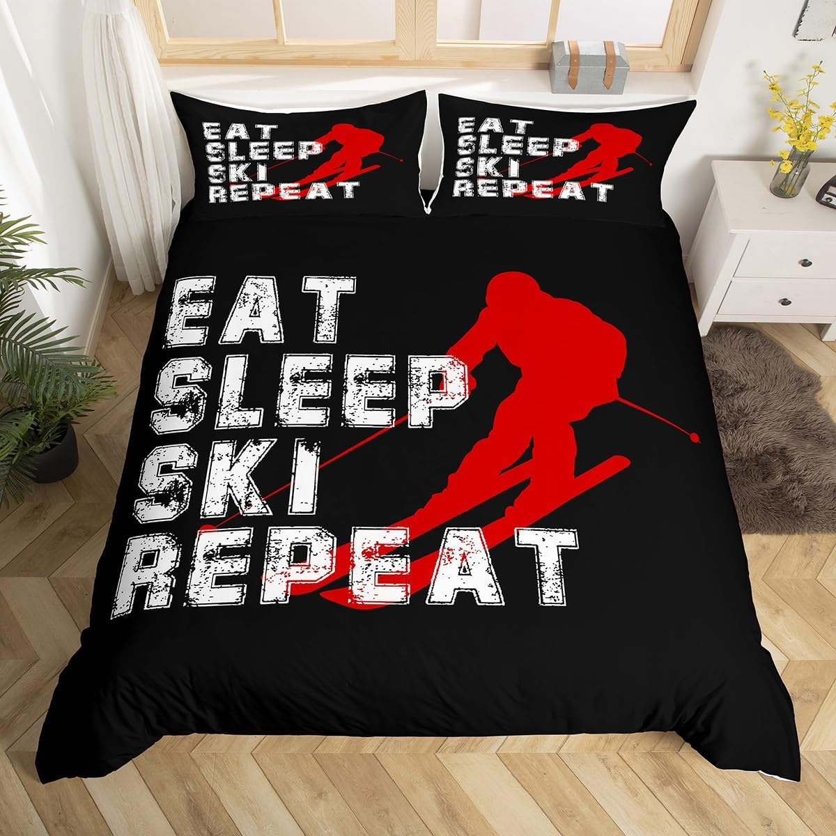 Erosebridal Ski Queen Duvet Cover Set - Sleep in Skiing Style!