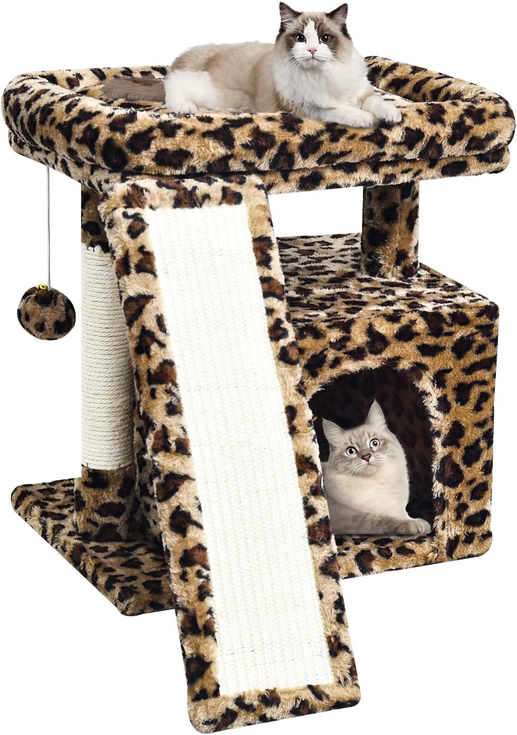 Small Leopard Print Cat Tree with Scratching Post and Condo