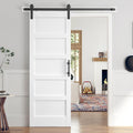 30x84 in White Sliding Barn Door Slab with 5.5ft Hardware Kit - Easy
