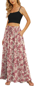 Yincro Women's Flowy Maxi Skirt High Waisted Pleated - Lightweight