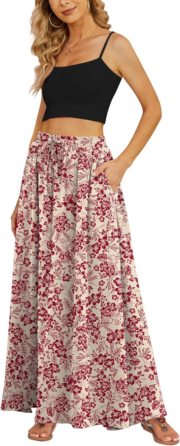 Yincro Women's Flowy Maxi Skirt with Pockets for Summer Style