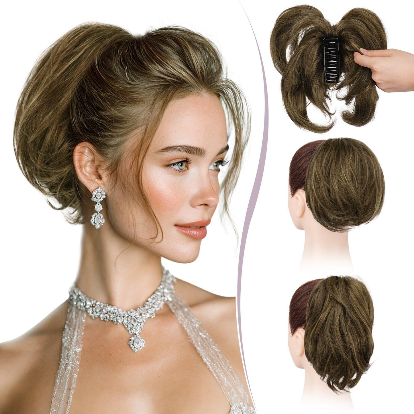 RUWISS Claw Clip Short Human Hair Ponytail Extension for Women