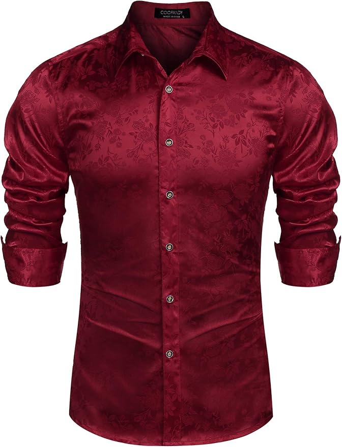 COOFANDY Men's Silk Satin Dress Shirts for Stylish Events