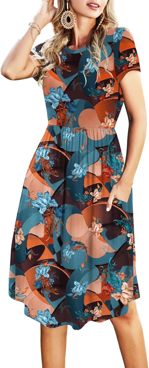 Simier Fariry Womens Summer Pocket Knee Length Casual Dress