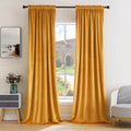 Mustard Yellow Velvet Blackout Curtains 52x90 in Panels - Thermal