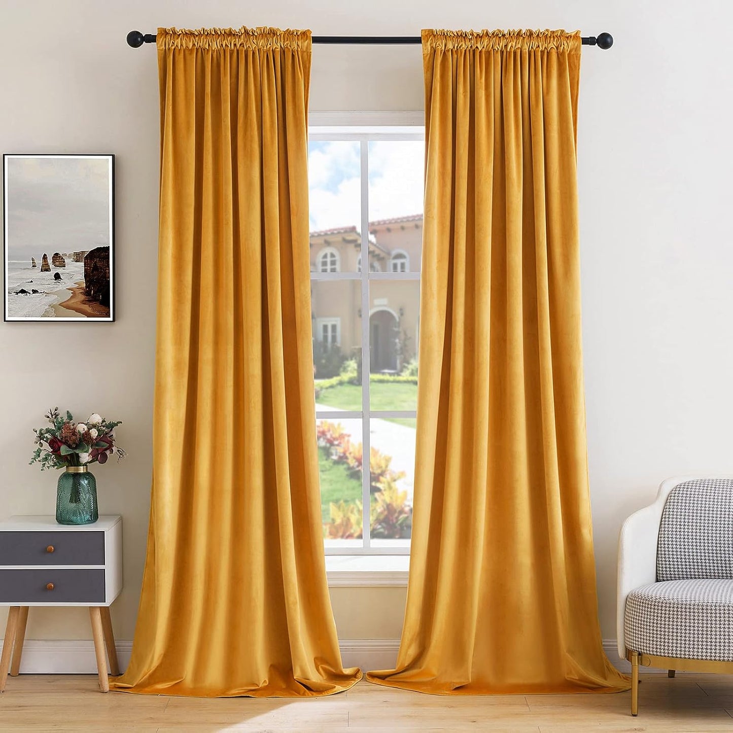 MIULEE Mustard Yellow Velvet Curtains for Elegant Living Spaces