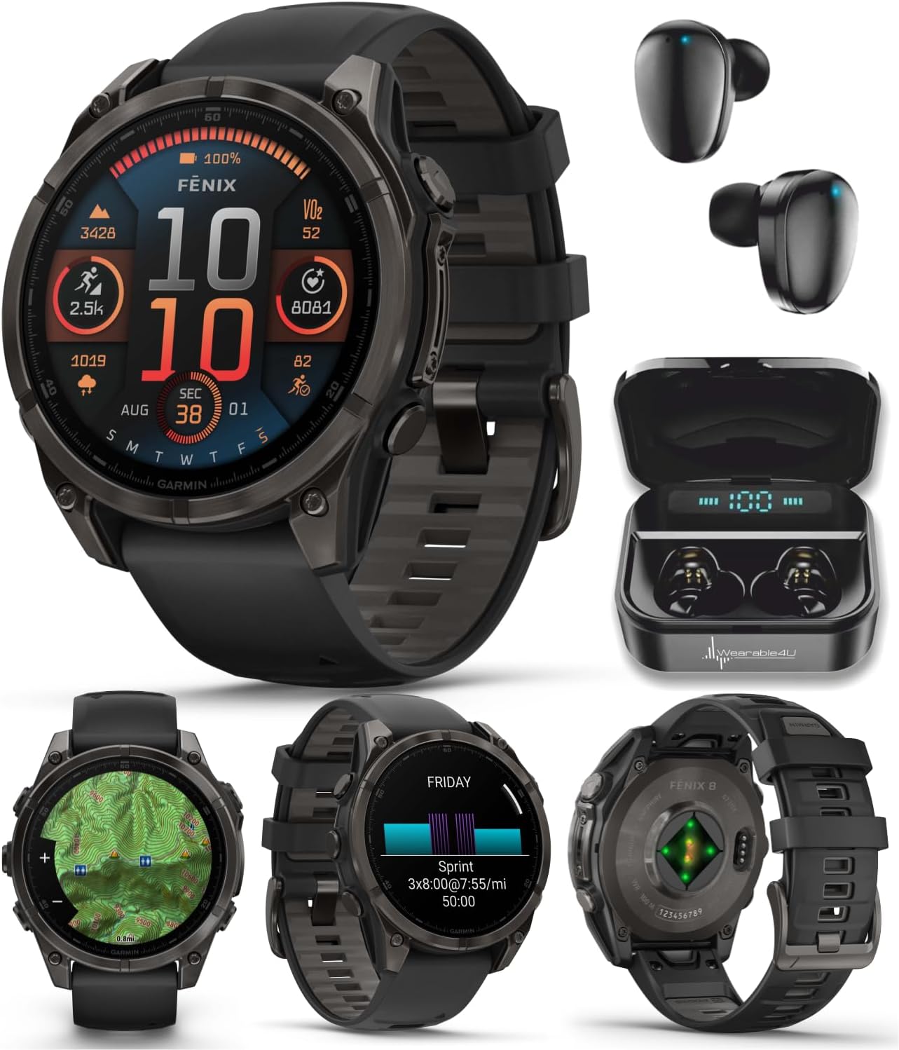 Garmin Fenix 8 Bundle - Built-in LED Flashlight + Earbuds