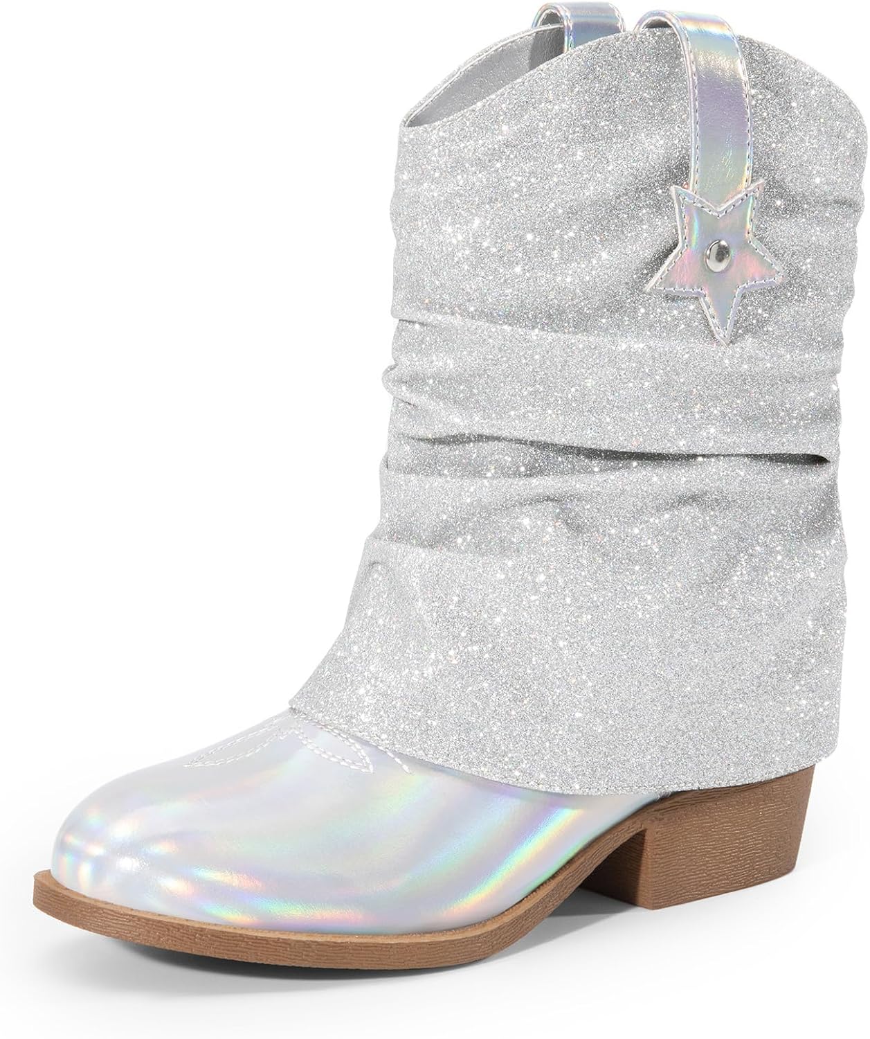 DREAM PAIRS Girls Cowboy Boots with Removable Cuff for Fun Style