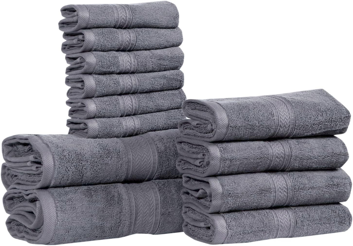 Hillfair 12 Piece 600 GSM Cotton Bath Towels Set for Luxury