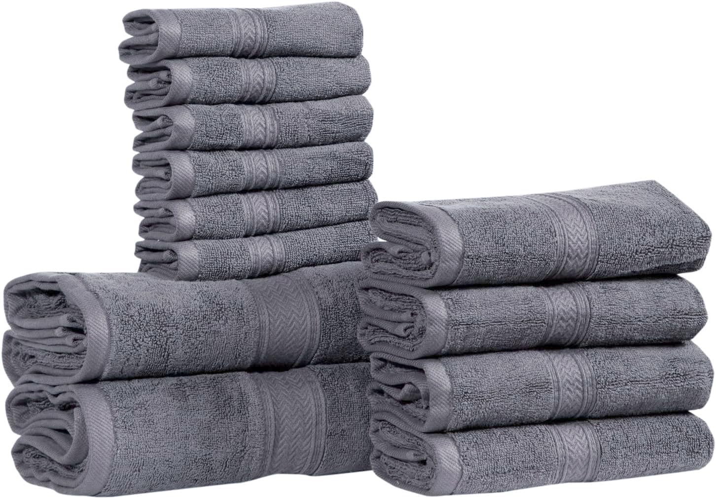 Hillfair 12 Piece 600 GSM Cotton Bath Towels Set for Luxury