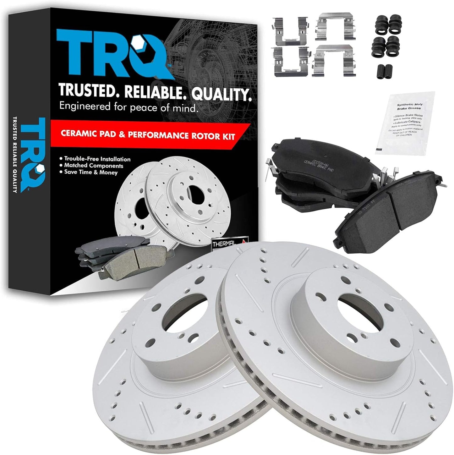 TRQ Front Performance Drilled Slotted Brake Rotor & Pad Kit