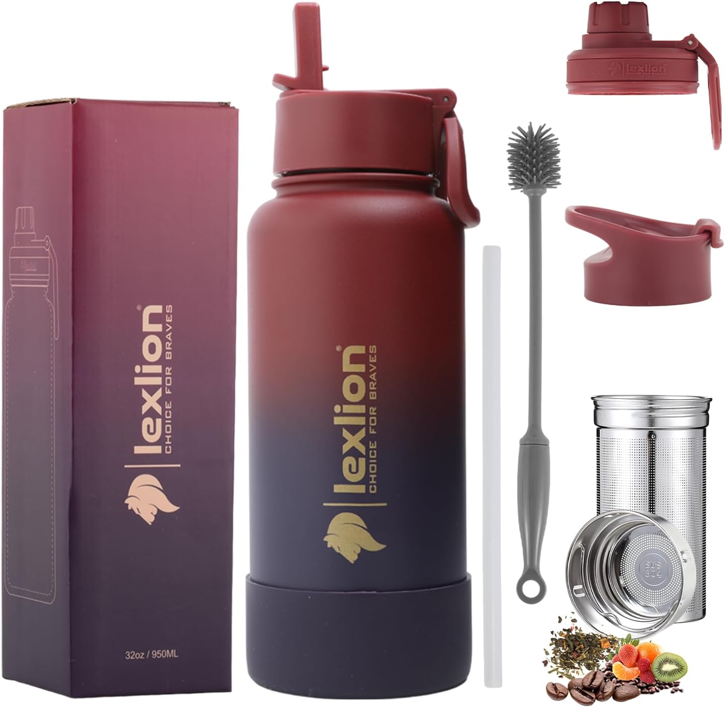 Lexlion 32 Oz Tea Infuser Water Bottle - Triple Wall Insulated