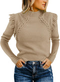 Saodimallsu Womens Cable Knit Mock Neck Sweater - Cozy Fitted Style