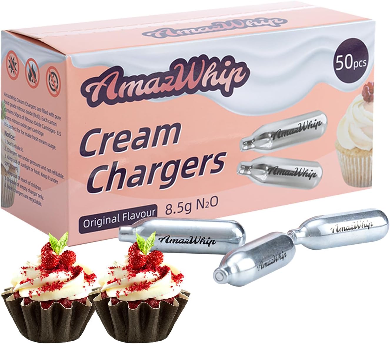 AmazWhip 8.5g Whipped Cream Chargers - 50 Pack