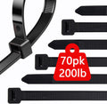 200lb Zip Ties Heavy Duty 18in 70pcs - Large Black Cable Ties