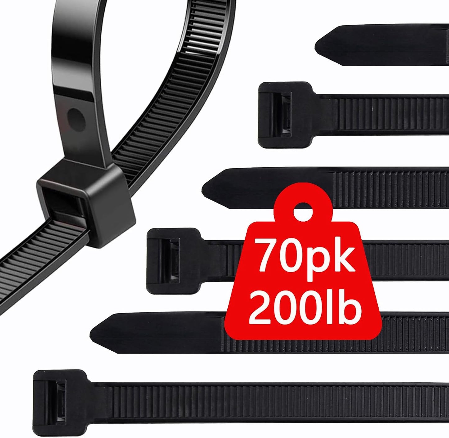 Heavy Duty 18 200lb Zip Ties - 70pcs