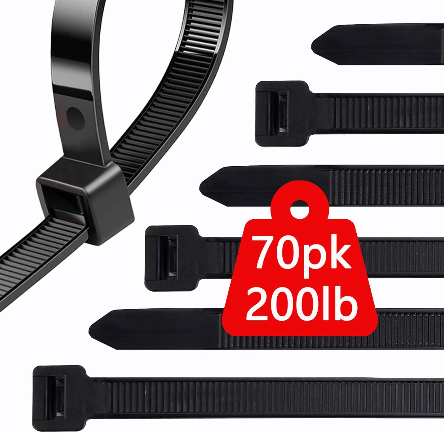 Heavy Duty 18 200lb Zip Ties - 70pcs