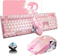 Pink Typewriter Mechanical Keyboard and Mouse Combo - Retro Clicky