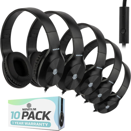 Classroom Headphones Bulk 10-Pack for Kids with Microphone