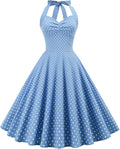 Women 50s Vintage Polka Dot Halter Swing Dress - Classic