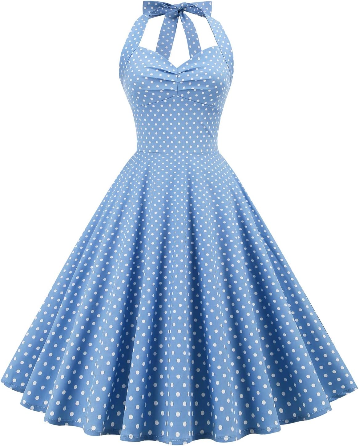 Vintage 50s Polka Dot Halter Cocktail Swing Dress for Women