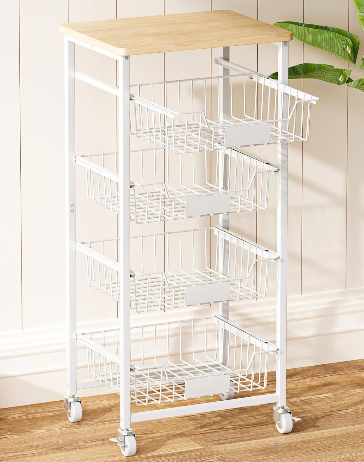 5-Tier Small Kitchen Storage Cart with Pull-Out Drawers and Wheels