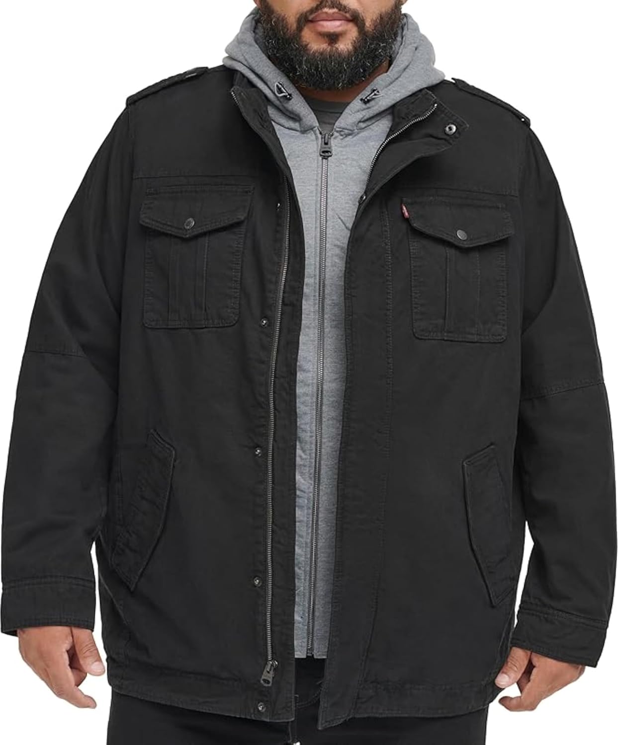 Levi's Men's Washed Cotton Hooded Military Jacket for All Seasons