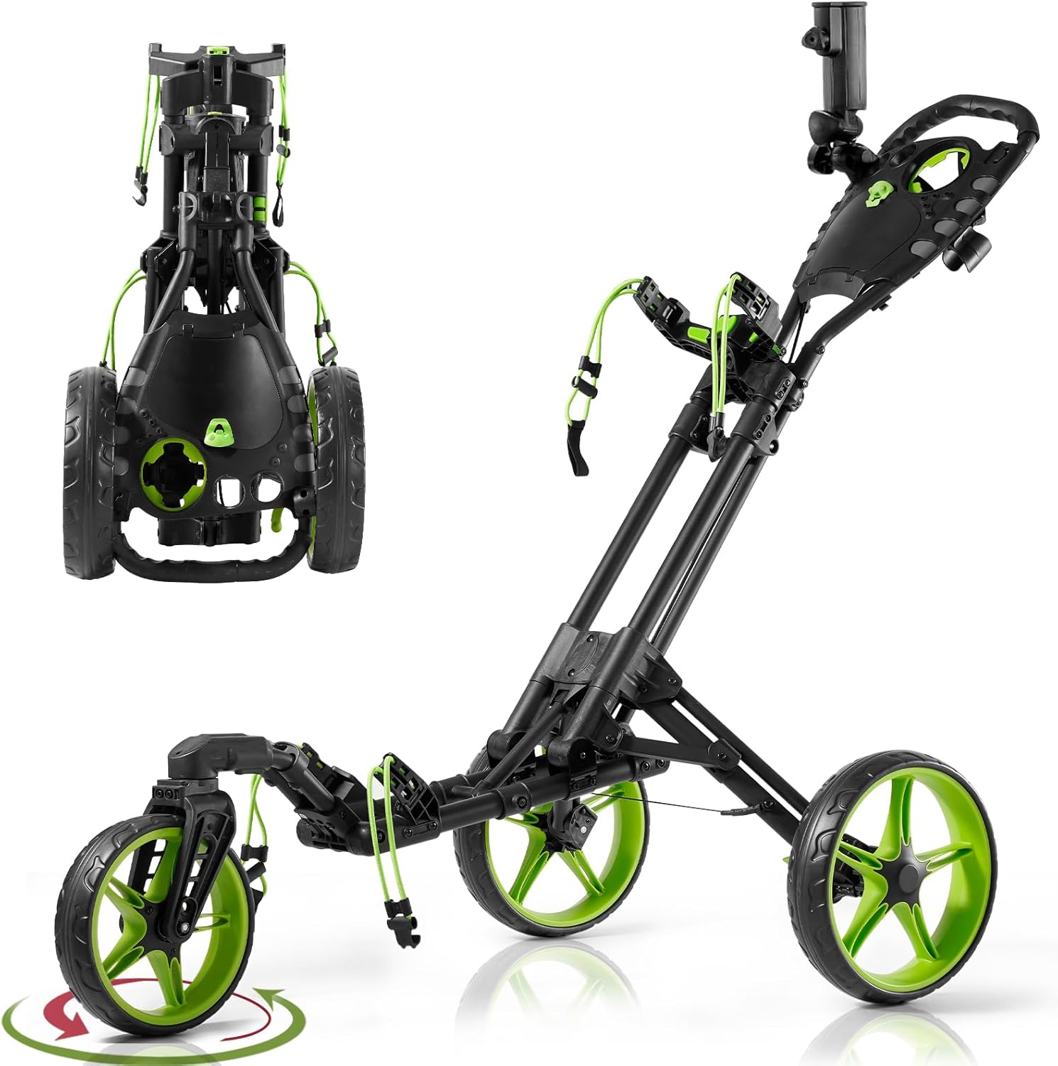 Ultimate Golf Push Cart: 360 Rotating Front Wheel & Quick Fold