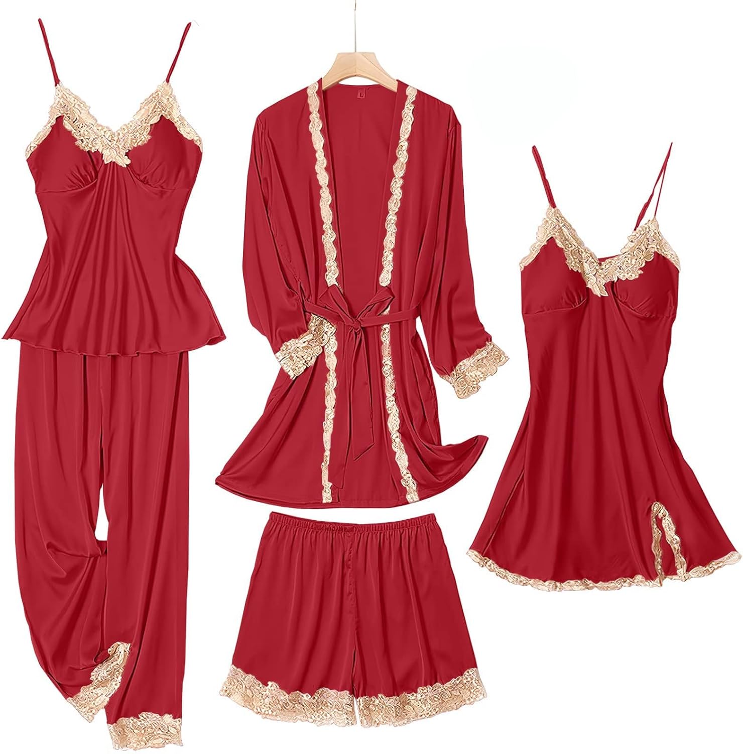 Luxurious Silk Pajama Sets for Women - 5PCS Soft Sleepwear