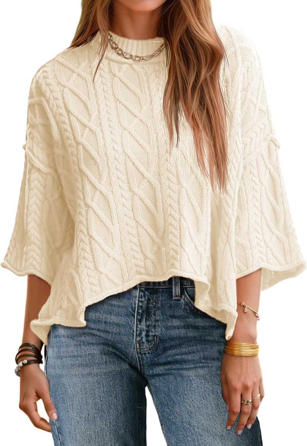 Saodimallsu Womens Cable Knit Cropped Sweater for Fall Fashion