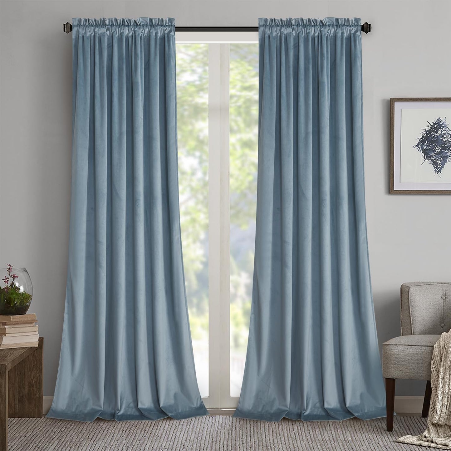 Roslynwood Stone Blue Velvet Curtains for Elegant Living Spaces