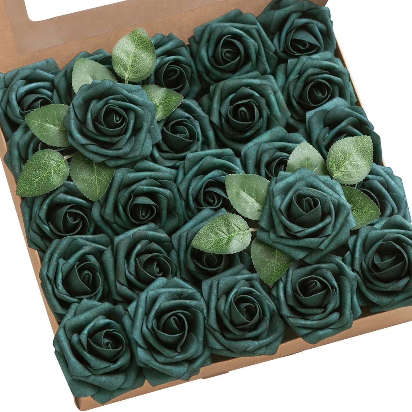 Lings Moment Artificial Flowers 50Pcs Peacock Green Roses Decor