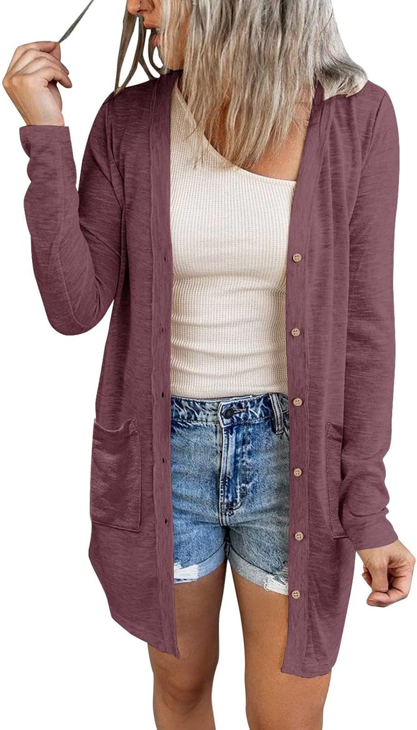 MEROKEETY Women's Open Front Cardigan with Pockets for Style