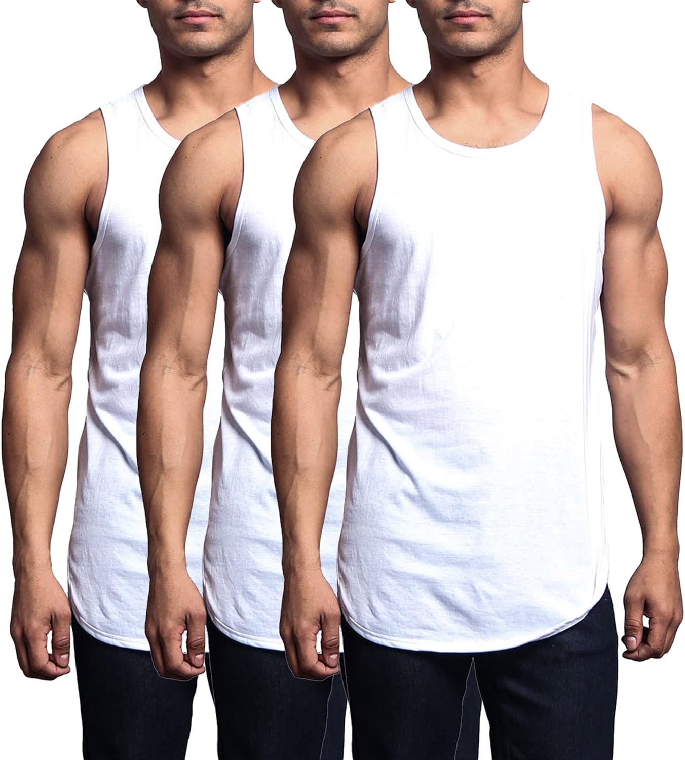 Solid Color Long Length Curved Hem Tank Top for Men