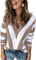 Necooer Womens Color Block Pullover Knit Sweater - Cozy Casual