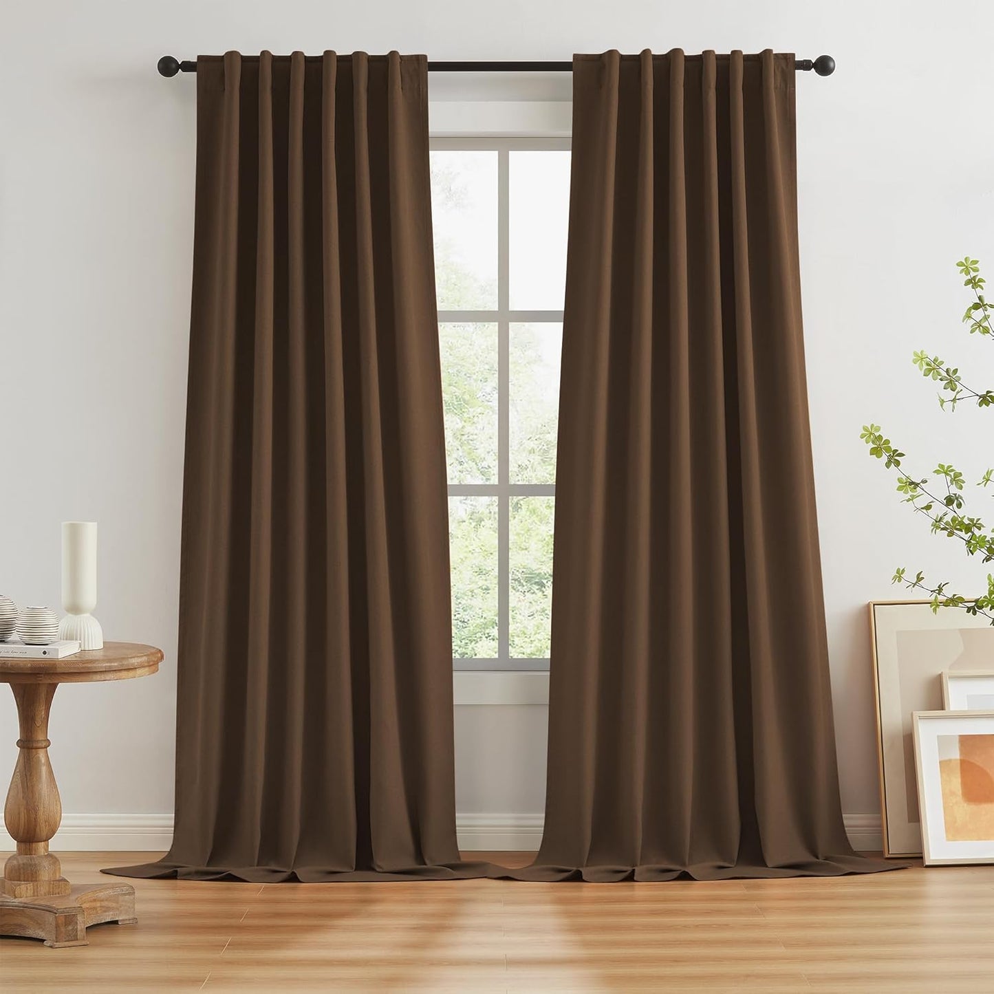 Brown Linen Textured Blackout Curtains for Complete Darkness