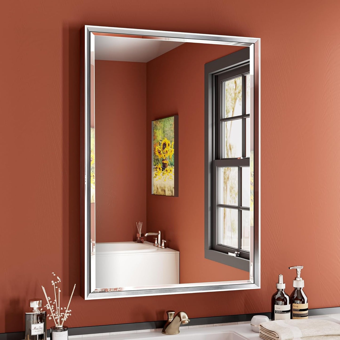 Beveled Silver Bathroom Mirror 22x30 Inch for Stylish Decor