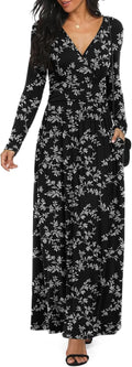 LILBETTER Women's Long Sleeve Deep V Neck Maxi Dress for Casual Style