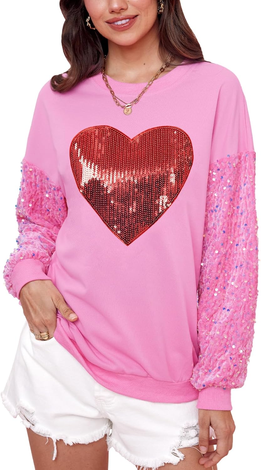 Pink Sequin Heart Sweatshirt
