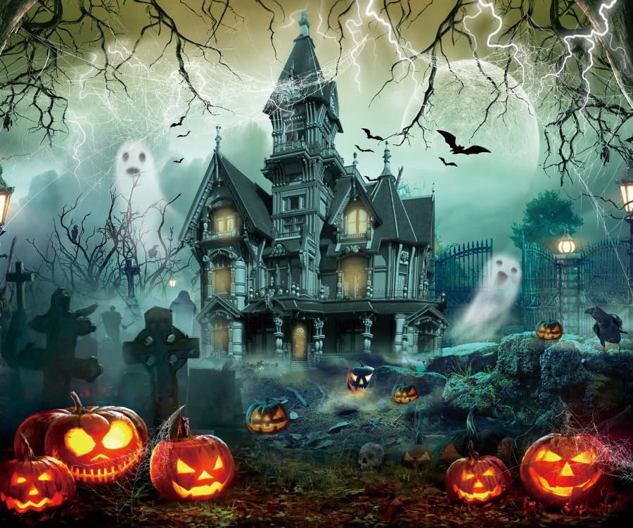 DASHAN 10x8ft Halloween Hunted House Backdrop for Photos