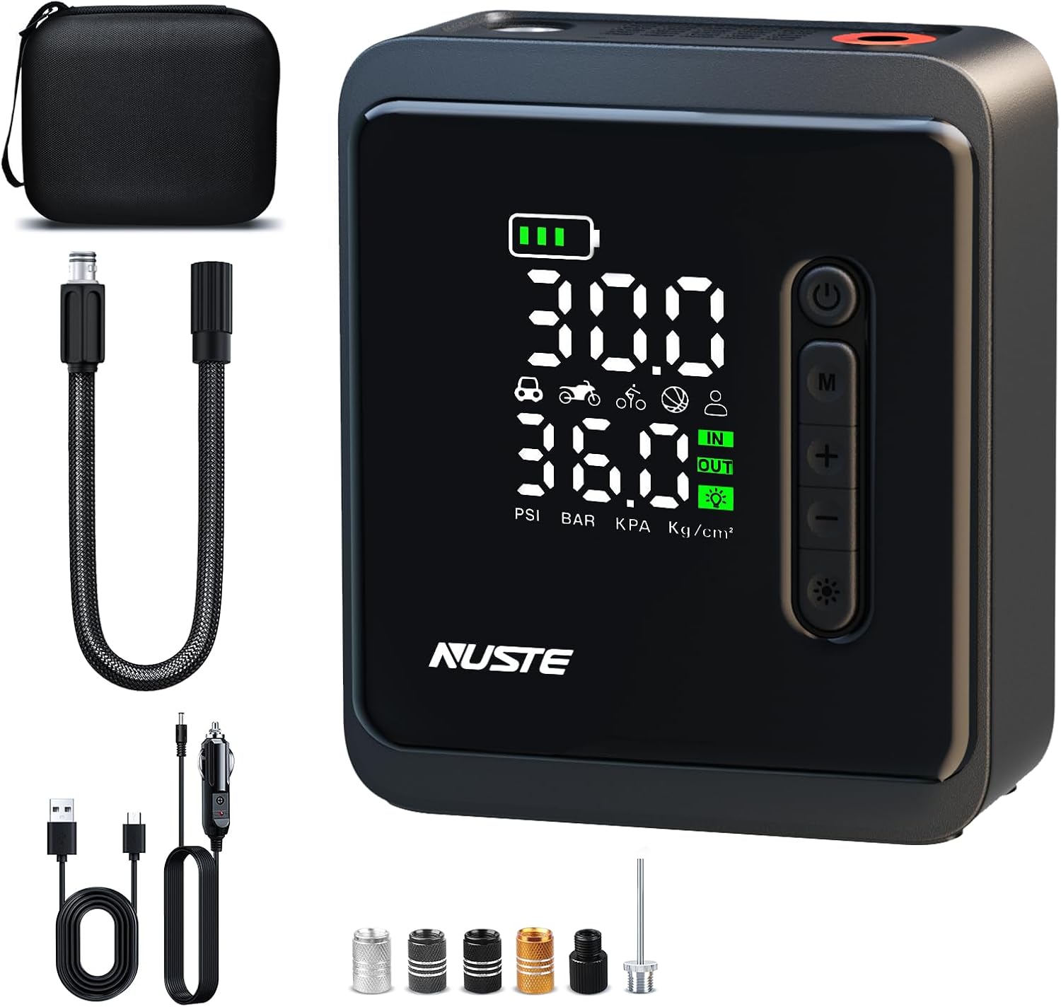 NUSTE Portable Tire Inflator - 150PSI Power, Dual Power Supply, LCD Screen