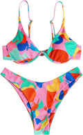 High Cut Thong Bikini Set Swimsuit - Color Block Cheeky Fit