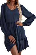 Womens Tiered Ruffle Dress V Neck Long Sleeve - Comfortable Fit super