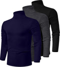 Ficerd 3 Pack Men's Turtleneck Shirts - Slim Cotton Long Sleeve