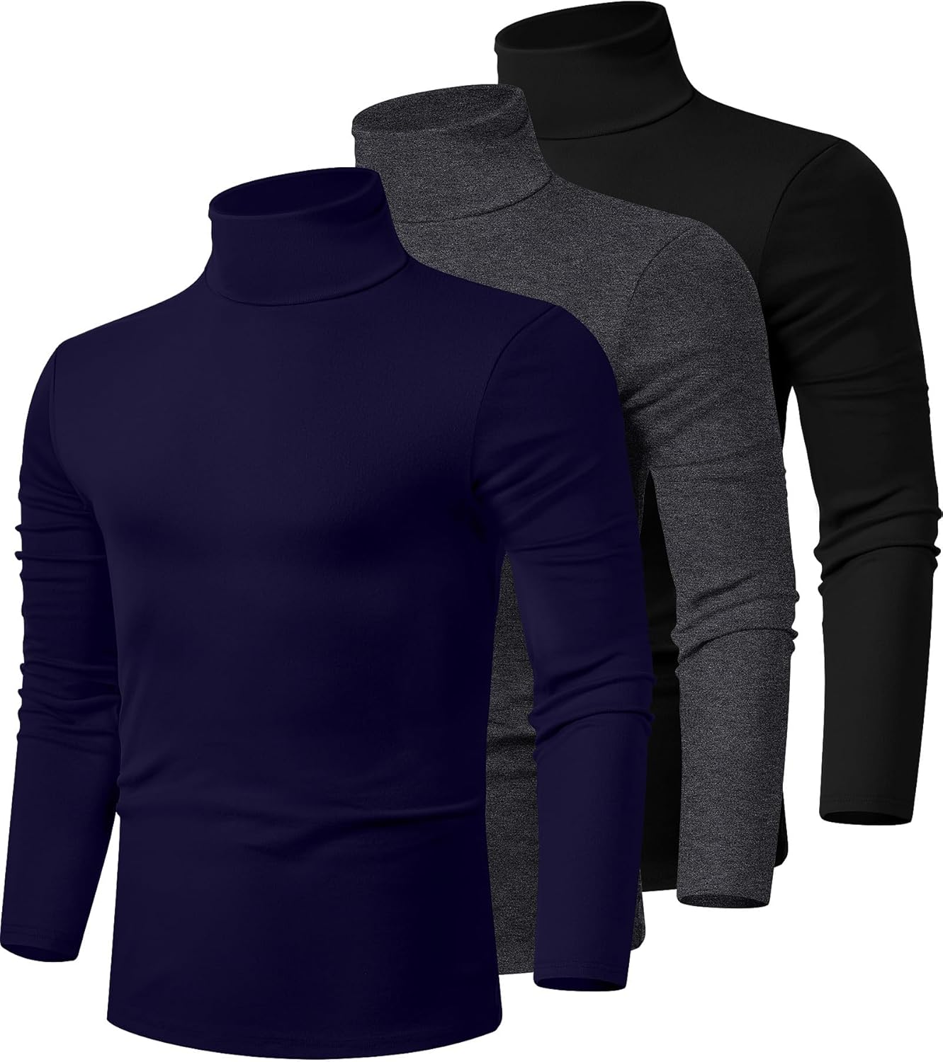Men's Turtleneck Shirts 3 Pack - Comfortable Cotton Pullover
