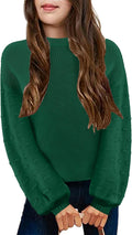 Girls Crewneck Chunky Lantern Sleeve Knit Jumper - Casual Cozy Fit