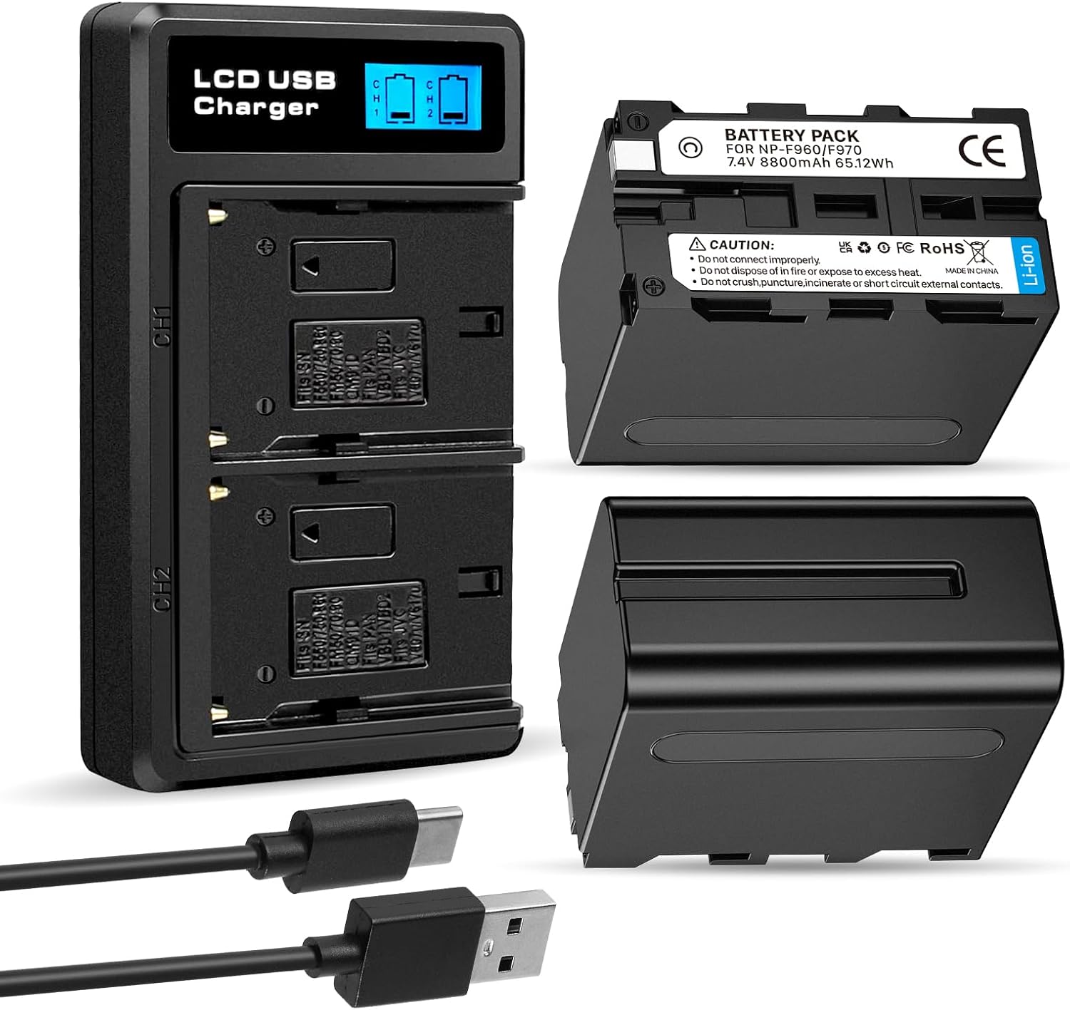 8800mAh Replacement Battery Pack for Sony NP-F970 with Charger