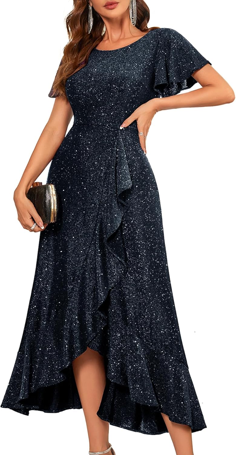BeryLove Sequin Flutter Sleeve Party Dress