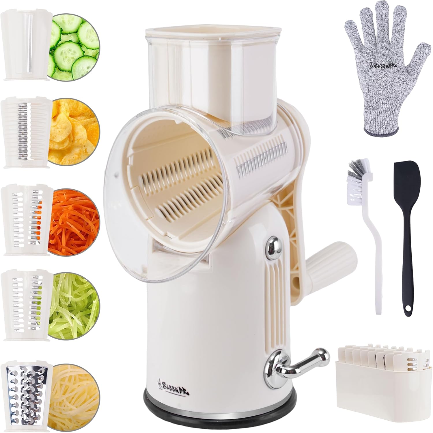 5 in 1 Rotary Cheese Grater with Handle for Effortless Shredding