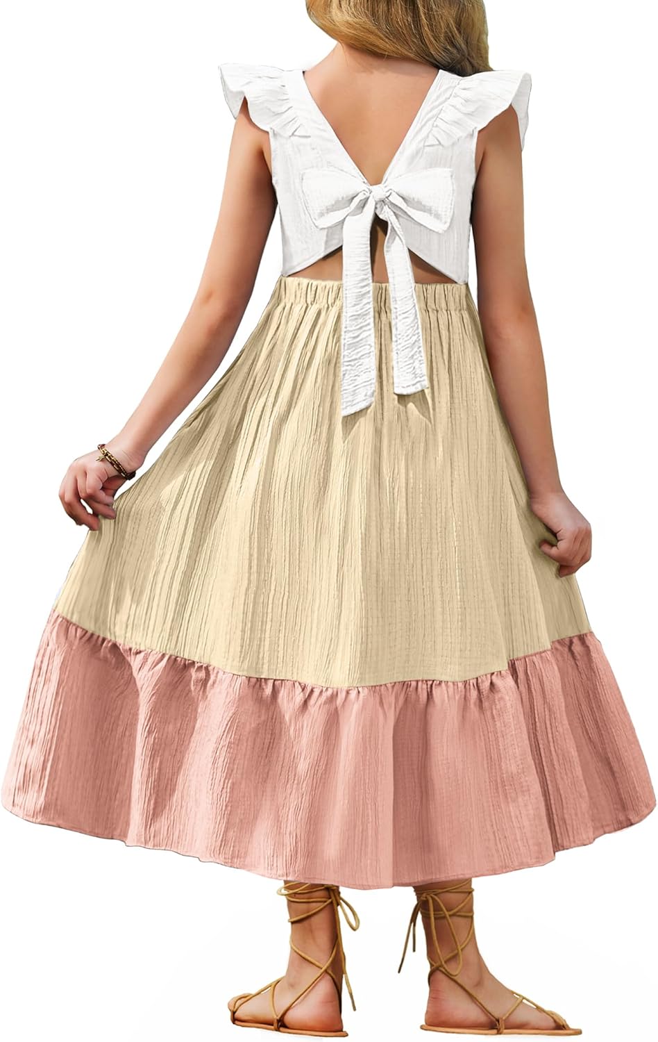Arshiner Girls Summer Tie Back Dress for Tween Boho Style